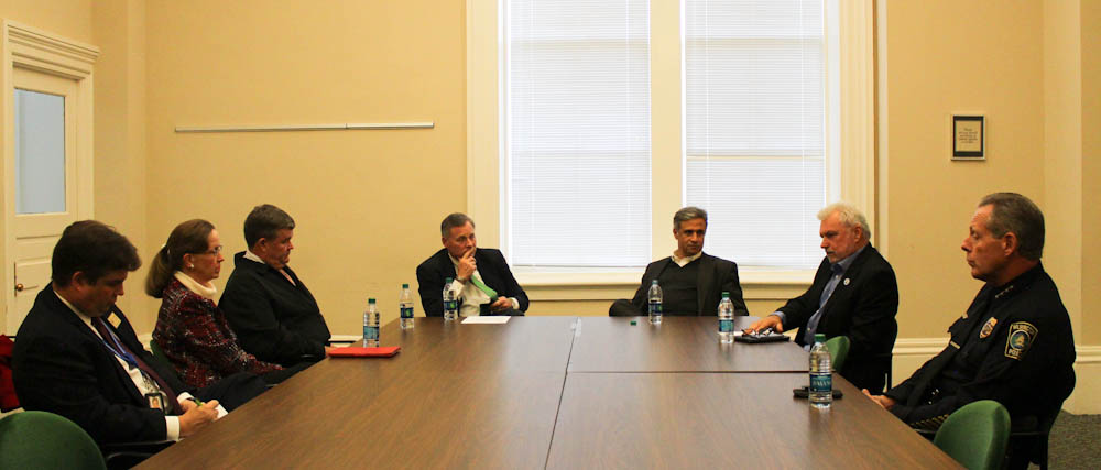U.S. Sen. Richard Burr, center, met with local leaders Wednesday. Photo by Hannah Leyva.