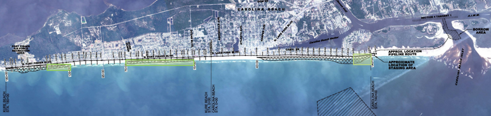 The photo shows the status of the coastal storm damage reduction project as of March 20. Courtesy of the Town of Carolina Beach.