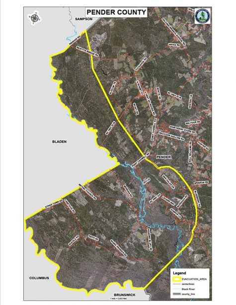 Evacuation area at the Black River Basin in Pender County. (Photo courtesy of emergency management.)