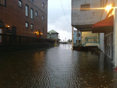 Water Street looking north toward Market Street during Hurricane Matthew. (Photo by Hannah Leyva.)