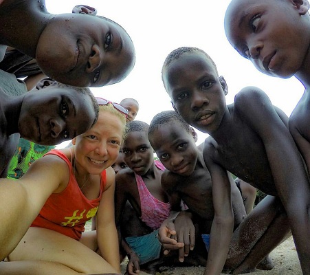Natasha Alden makes new friends in Lake Malawi. (Courtesy The World Pursuit instagram)