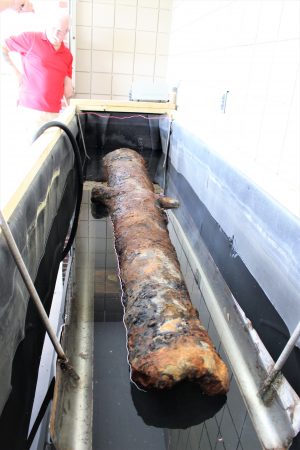 The cannon's tank was drained before the electrolysis set up on Thursday.
