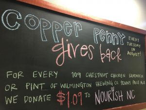 The Copper Penny has partnered with local charities to donate a portion of sales on Tuesday's - this month it's Nourish NC (Port City Daily photo/COURTESY COPPER PENNY)