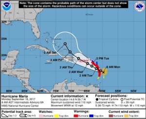 The cone of uncertainty for Hurricane Maria from the National Weather Service (PORT CITY DAILY photo/COURTESY NWS)