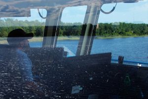 Federal Cape Fear River Pilot Anthony McNeill at the controls of a 700' tug and barge. (Port City Daily photo/CORY MANNION)