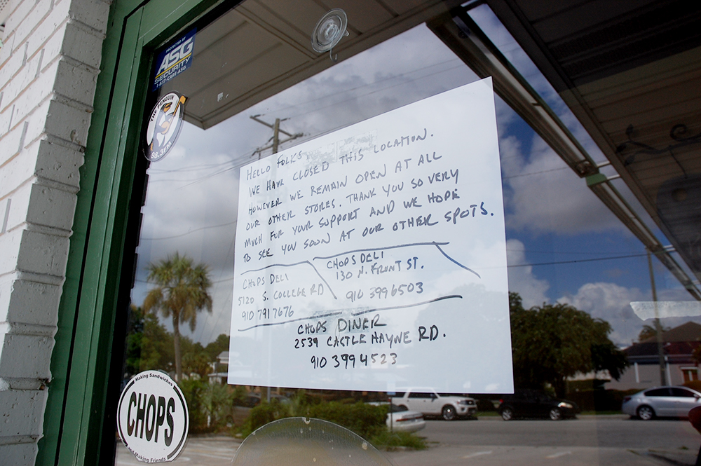 Chops Deli and grill on Wrightsville Avenue announced its closure on Wednesday. The restaurant's remaining three locations will stay open. (Port City Daily photo/Johanna Ferebee)