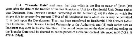 The 2002 covenant specifies when Telesis was legally obligated to “transfer” the HOA to a residents’ board. (Port City Daily photo / New Hanover County Register of Deeds)
