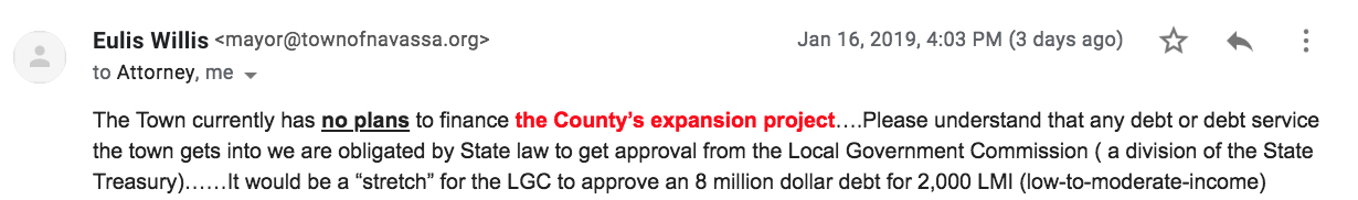 Mayor Willis said Navassa has no plans to finance the $8.05 million Brunswick County is counting on the town to pay back for its share of sewer allocations at the NEWWTP. (Port City Daily/Johanna Ferebee)