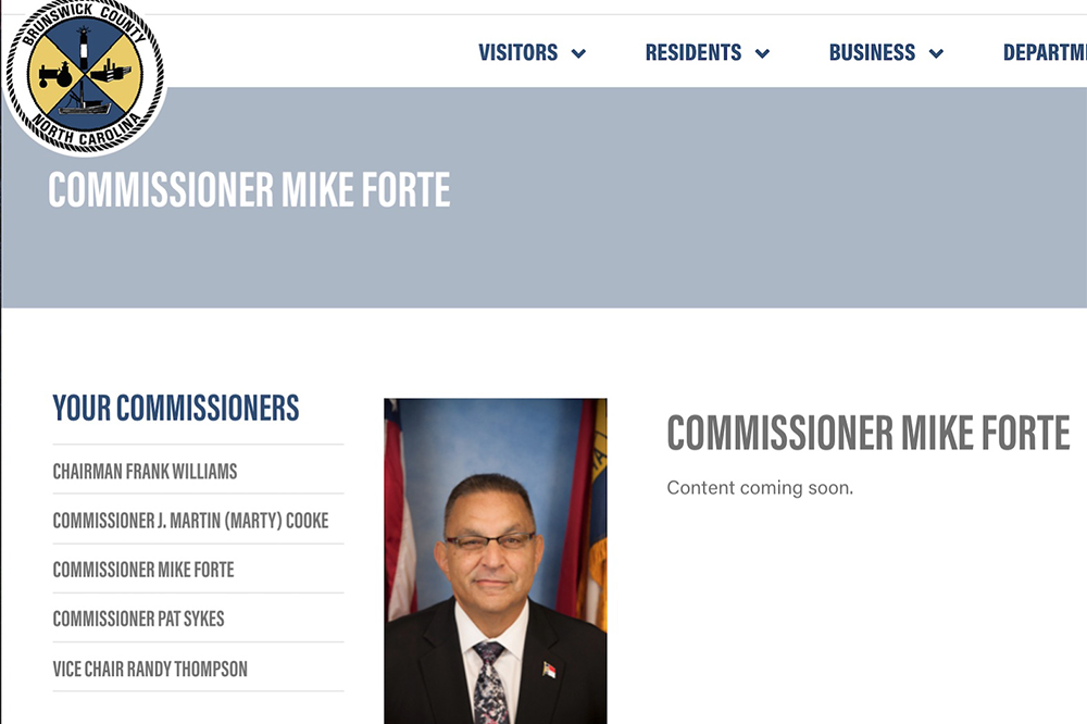 Commissioner Mike Forte said he considered his "official government" page to be hosted on Brunswick County's website, not on his campaign Facebook page, "Mike Forte 2016," where he frequently posts. (Port City Daily screenshot/Courtesy Brunswick County)