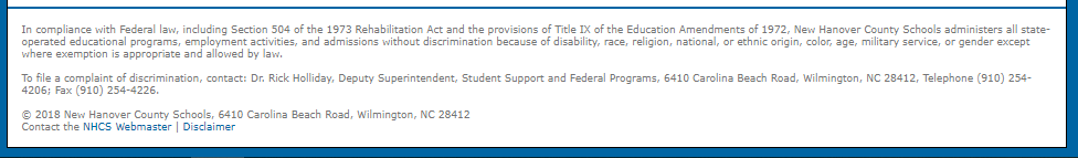 The 'fine print,' a legal disclaimer at the bottom of school websites, is all most people can find when they search for Title IX information. The new committee aims to fix that. (Port City Daily photo / New Hanover County Schools)