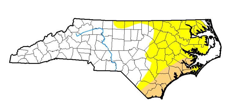 The latest U.S. Drought Monitor map shows a moderate drought for southeastern North Carolina. (Port City Daily photo/Courtesy U.S. Drought Monitor)