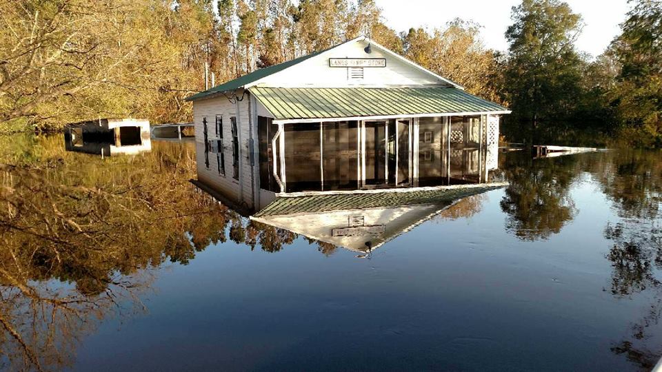 The owner of the building decided to not rebuild after Hurricane Florence. Here, Lane's Ferry Dock & Grill is shown sitting in floodwaters from the Northeast Cape Fear River. (Port City Daily photo/Courtesy Lane's Ferry Food Truck)