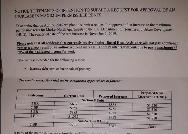 A letter distributed to displaced residents of the Market North Apartments. (Port City Daily photo / Benjamin Schachtman)