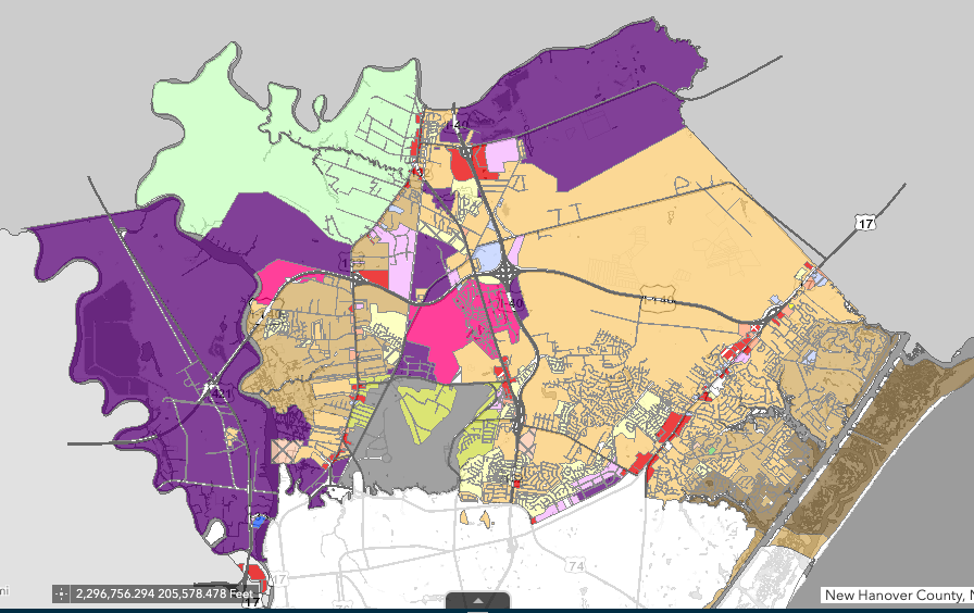 A map of the different zoning districts in New Hanover County (Port City Daily/Courtesy New Hanover County)
