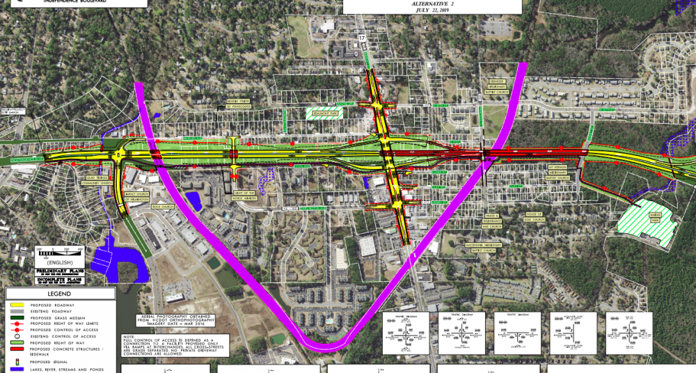 There are two different alternatives for the nearly 2-mile extension of Independence Boulevard (Port City Daily/Courtesy NCDOT)