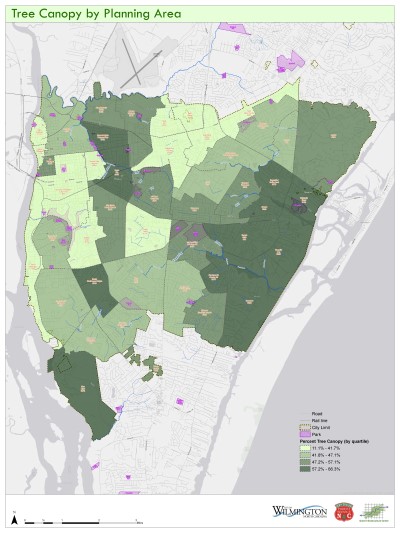 A tree canopy map of the City of Wilmington (Port City Daily/Courtesy GIC)