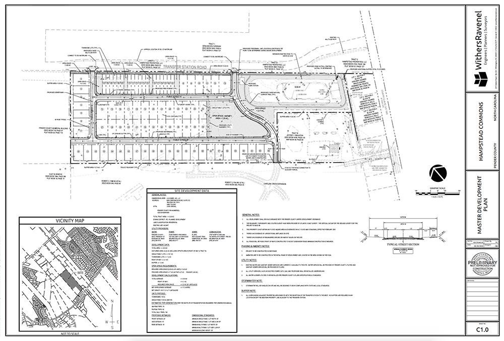 The master development plan for the proposed Hampstead Commons development, which if approved would include 63 single-family homes and 18 townhomes. (Courtesy Pender County Planning Department)