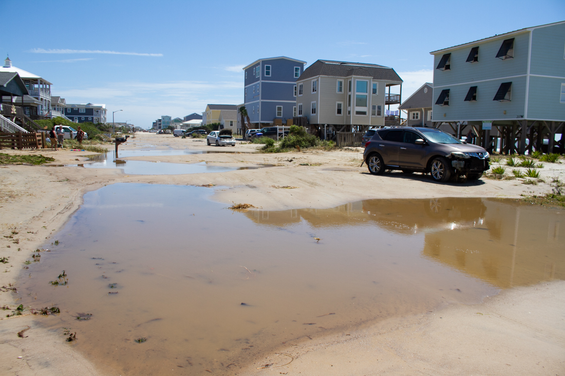 Totaled scattered down West Beach Drive were submerged in Hurricane Isaias' storm surge late Monday and early Tuesday. (Port City Daily photo/Johanna F. Still)