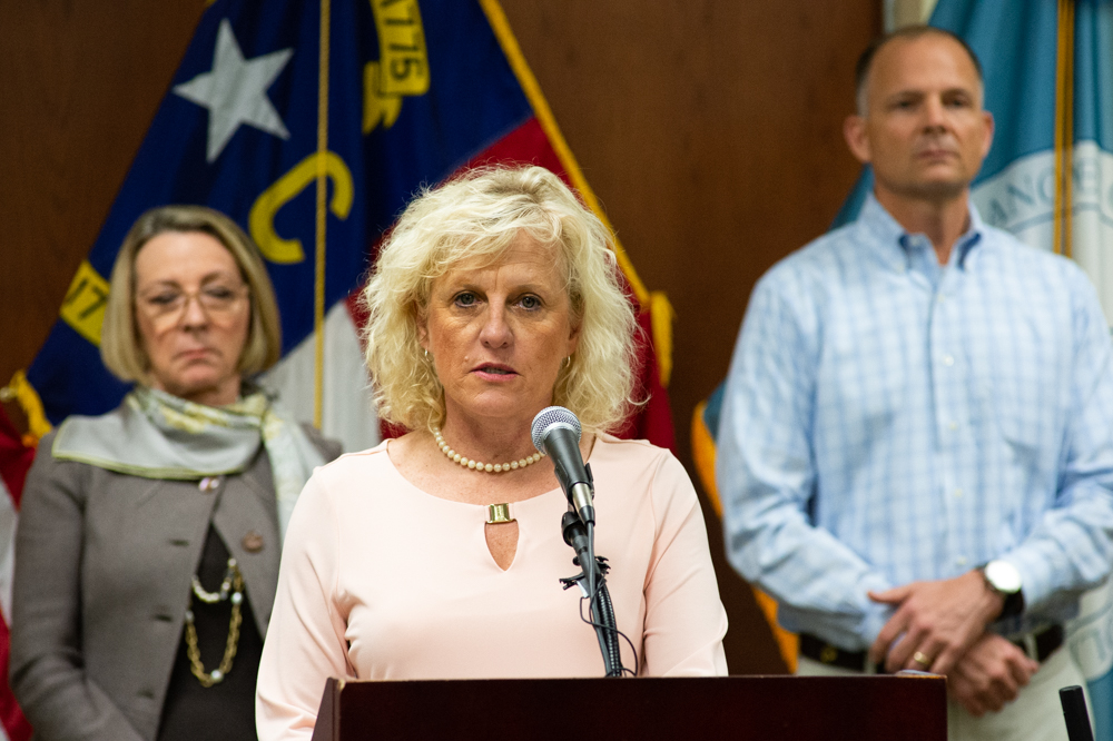 New Hanover County Chair Julia Olson-Boseman announced there are no confirmed cases of Covid-19 in the county at a press conference on Monday afternoon. (Port City Daily photo/Mark Darrough)